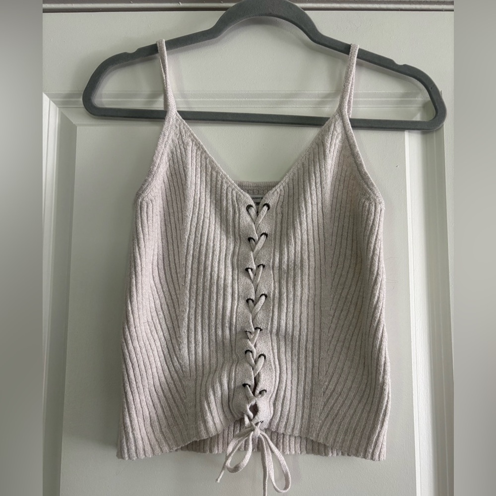 American Eagle Outfitters Ribbed Lace-Up Cami in Light Taupe
